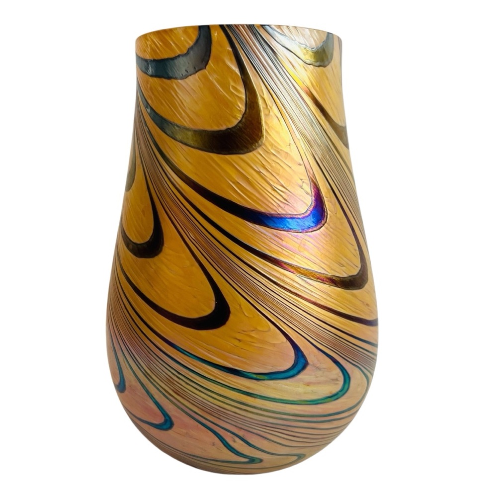 Vintage Teleflora Pulled Feather Iridescent Art Glass Vase